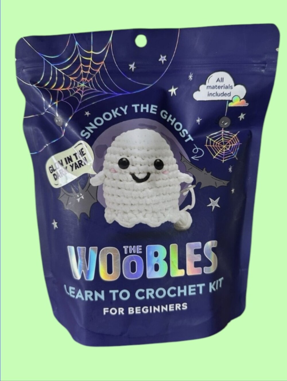 NEW! The Woobles Snooky the Ghost Crochet Kit. Beginner. Glow-In-The-Dark